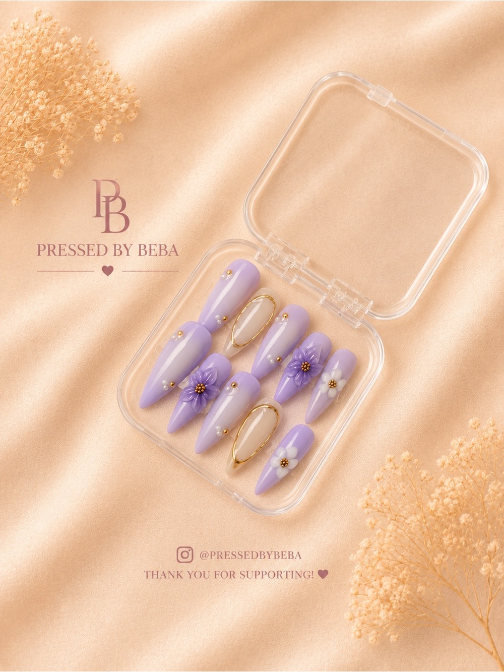 Lavender Press-On Nail Set - Handmade